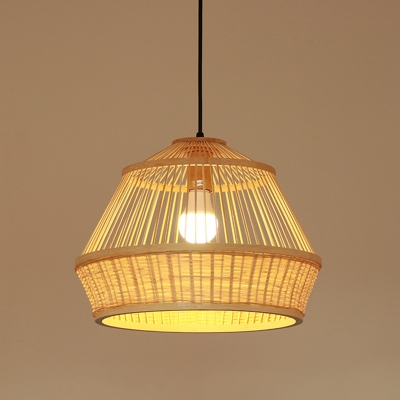 Japanese 1 Bulb Pendant Lighting Beige Jar Hanging Light Fixture with Bamboo Shade