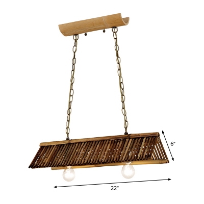 Japanese Flare Island Light Bamboo 2 Bulbs Suspended Lighting Fixture in Brown with Adjustable Chain