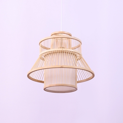 Japanese Wide Flare Hanging Light Bamboo 1 Bulb Pendant Lighting Fixture in Wood