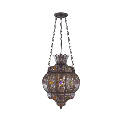 Lantern Shape Restaurant Hanging Lighting Traditional Metal 1 Bulb Black Ceiling Lamp