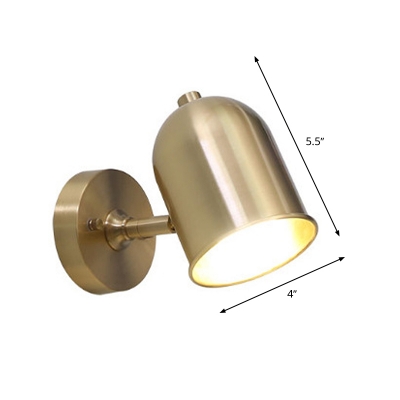 Metal Armed Sconce Modernist 1 Bulb Wall Mounted Light Fixture in Gold with Tubular Shade