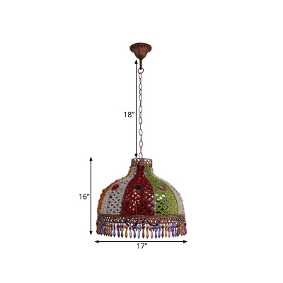 Metal Bowl Chandelier Pendant Light Art Deco 3/6 Heads Kitchen Drop Lamp in Orange/Green, 14.5