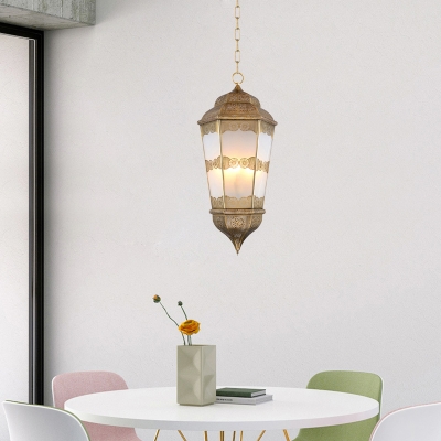 Metal Lantern Chandelier Pendant Lamp Vintage 3 Bulbs Corridor Hanging Ceiling Lamp in Brass