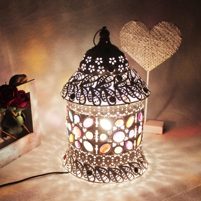 Metal Silver Nightstand Lighting Pavilion 1 Head Art Deco Night Table Lamp for Bedroom