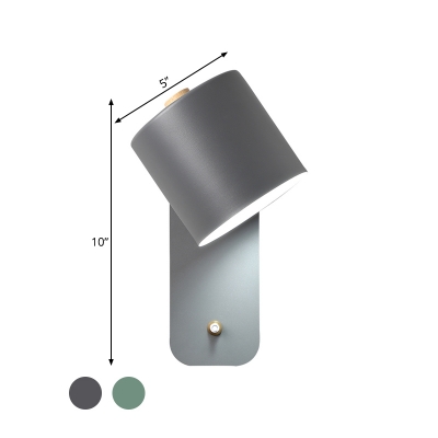 Minimalist Tubular Sconce Light Metal 1 Head Wall Mounted Lighting in Grey/Green for Bedside