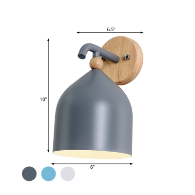 Modernist 1 Head Wall Lighting White/Grey/Blue Cylindrical Sconce Light Fixture with Metal Shade for Bedroom