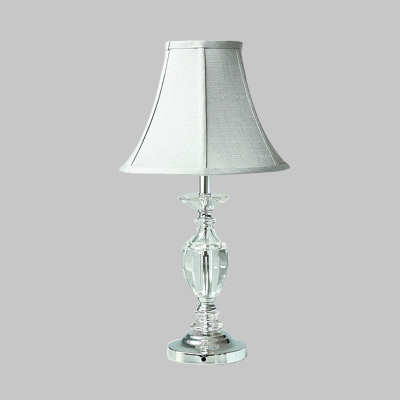 Paneled Bell Bedroom Table Light Traditionalism Fabric 1 Bulb Light Blue Night Lamp with Clear Crystal Accent
