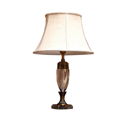 Paneled Bell Fabric Night Lamp Traditional Single Bulb Bedroom Table Light in Beige