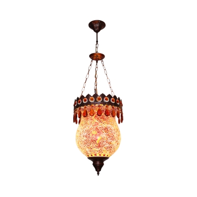Stained Glass Jar Shaped Hanging Light Art Deco 1 Light Corridor Ceiling Suspension Lamp in Copper
