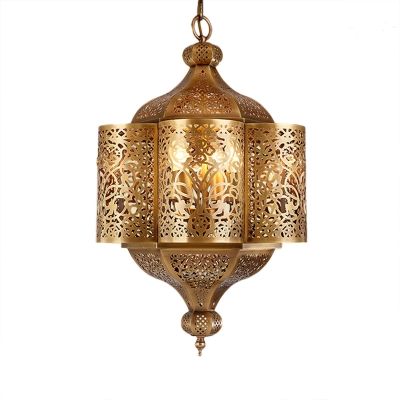 Traditional Curved Chandelier Lighting Metal 3 Heads Ceiling Suspension Lamp in Brass