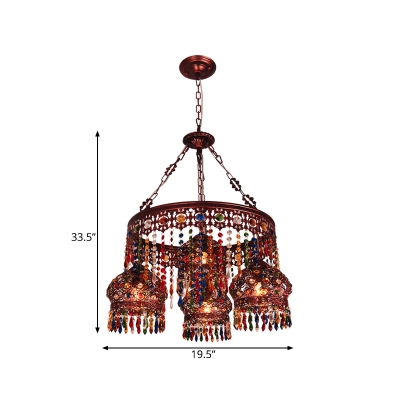 Traditional Round Chandelier Lighting Fixture 4 Heads Metal Drop Pendant in Copper for Dining Room