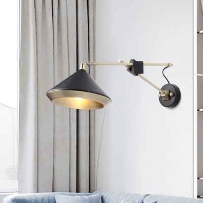 1 Bulb Bedroom Wall Lamp Modern Black/White Sconce Light Fixture with Flared Metal Shade