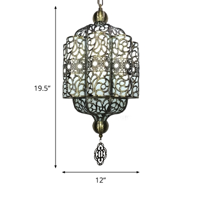 1 Bulb Metal Pendant Lighting Vintage Black Curvy Dining Room Ceiling Suspension Lamp