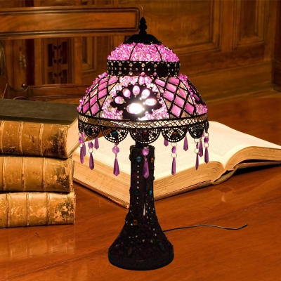 1 Light Night Table Lamp Antique Dome Metal Nightstand Light in Purple for Bedroom