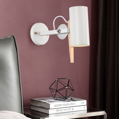 1 Head Cylinder Wall Lamp Modern Metal Sconce Light Fixture in Black/White with Adjustable Arm