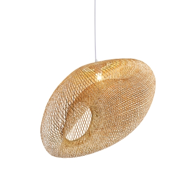1 Head Living Room Hanging Lamp Asia Flaxen Pendant Light Fixture with Handmade Bamboo Shade