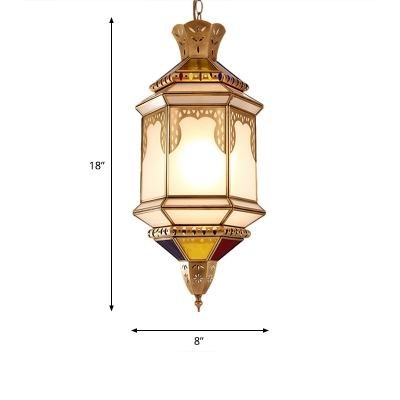1 Head Metal Ceiling Lamp Traditional Brass Lantern Living Room Pendant Lighting Fixture