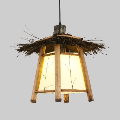 1 Head Restaurant Hanging Lamp Asia Brown Pendant Light Fixture with Tapered Wood Shade