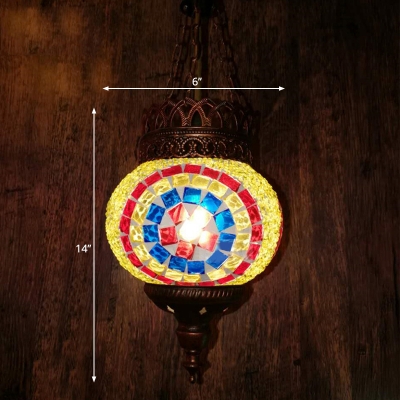 1 Head Suspension Pendant Traditional Ball Pink/Yellow/Orange Stained Glass Hanging Light Fixture