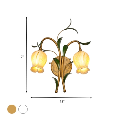 2/3 Bulbs Wall Light Sconce Traditional Living Room Wall Lighting Fixture with Flower White/Yellow Glass Shade