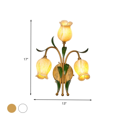 2/3 Bulbs Wall Light Sconce Traditional Living Room Wall Lighting Fixture with Flower White/Yellow Glass Shade