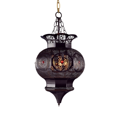 3 Heads Vase Shape Pendant Chandelier Vintage Black Metal Hanging Ceiling Lamp for Restaurant