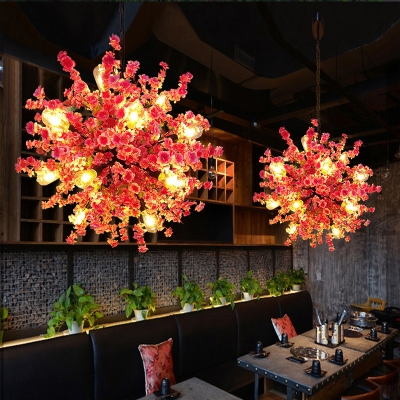 Bloom Restaurant Chandelier Light Industrial Metal 12 Bulbs Peach Pendant Lighting Fixture
