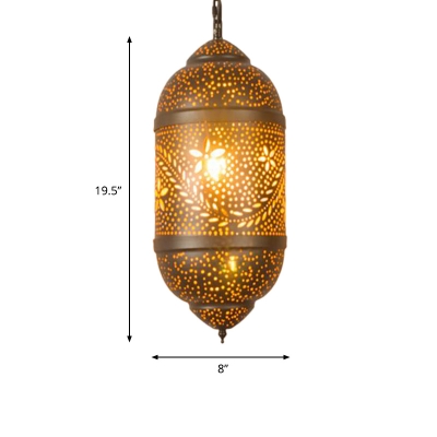 Carved Down Lighting Traditional 1 Bulb Metal Hanging Light Fixture in Brass, 8
