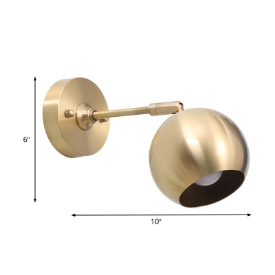 Contemporay 1 Head Sconce Light Brass Globe Wall Lighting Fixture with Metal Shade