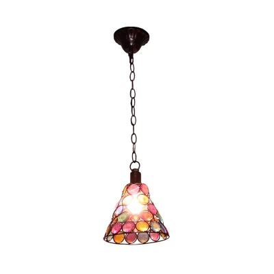 Decorative Cone Hanging Light 1 Bulb Stained Glass Drop Pendant in Rust for Restaurant, 7