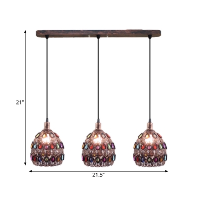 Dome Restaurant Cluster Pendant Light Decorative Metal 3 Lights Rust Hanging Lamp with Round/Linear Canopy