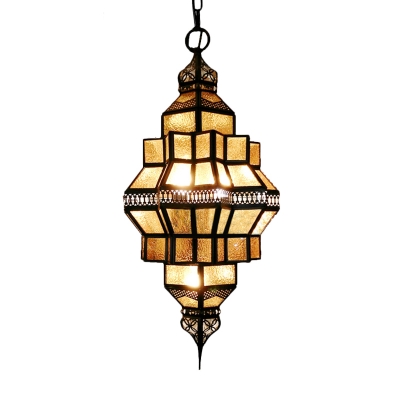Geometric Restaurant Hanging Lighting Traditional Gold Seeded Glass 4 Bulbs Chandelier Lamp