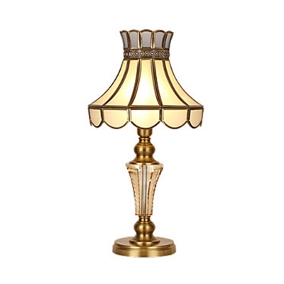 Gold 1 Light Table Lamp Colonial Beveled Crystal Cone/Bell/Dome Nightstand Light with Frosted Glass Shade