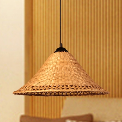 Japanese Hand-Woven Down Lighting Bamboo 1 Bulb Ceiling Suspension Lamp in Brown