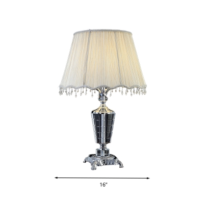 K9 Crystal White Table Light Urn Shape Single Bulb Vintage Night Lamp with Cone Fabric Shade