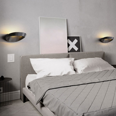LED Bedroom Sconce Modern White/Black Wall Mounted Lamp with Flare Metal Shade in White/Warm Light