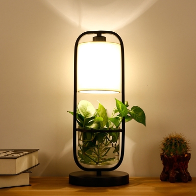 LED Cylinder Plant Table Lamp Industrial Black Metal LED Night Light for Living Room