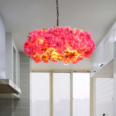 Metal Pink Hanging Chandelier Floral 5 Heads Antique LED Drop Pendant for Restaurant, 21.5