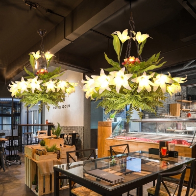 Metal Turquoise Chandelier Lighting Lily 10 Lights Retro LED Ceiling Pendant for Restaurant