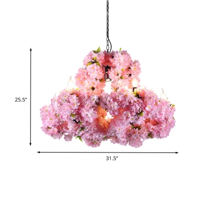 Pink 7-Light Ceiling Chandelier Industrial Metal Flower Suspension Pendant for Restaurant