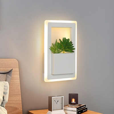 Rectangle Bedroom Sconce Wall Lighting Industrial Acrylic LED White Plant Wall Light Fixture in Warm/White Light