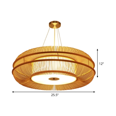 Rounded Drum Pendant Light Asia Bamboo 25.5