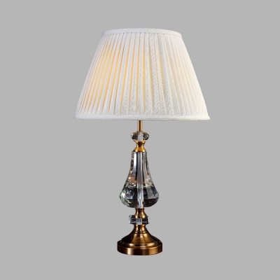 Tapered Clear Crystal Nightstand Lamp Retro Single Bulb Bedroom Table Light in Cream Gray