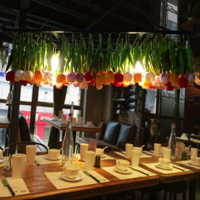 Tulip Restaurant Chandelier Light Industrial Metal 3 Bulbs Green LED Pendant Lighting Fixture