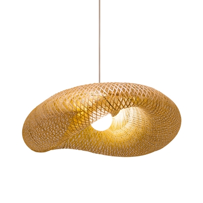 Twist Hanging Light Chinese Bamboo 1 Head Flaxen Suspended Lighting Fixture, 19.5
