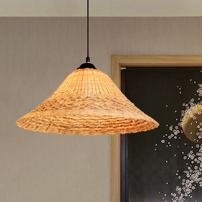 1 Head Flare Ceiling Lamp Asian Bamboo Hanging Light Fixture in Brown for Dining Room