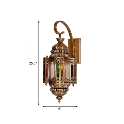 1 Head Lantern Wall Lamp Decorative Metal Sconce Light Fixture in Brass with Swooping Arm