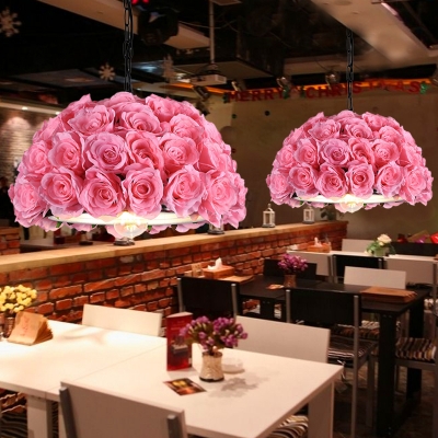 1 Head Metal Down Lighting Industrial Black Blossom Restaurant LED Hanging Ceiling Light