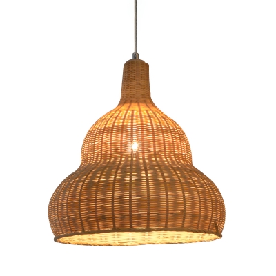 1 Head Restaurant Ceiling Lamp Asia Flaxen Hanging Light Fixture with Gourd Bamboo Shade