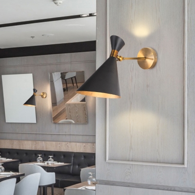 1 Head Restaurant Wall Lighting Modern Black/White Sconce Light Fixture with Tapered Metal Shade
